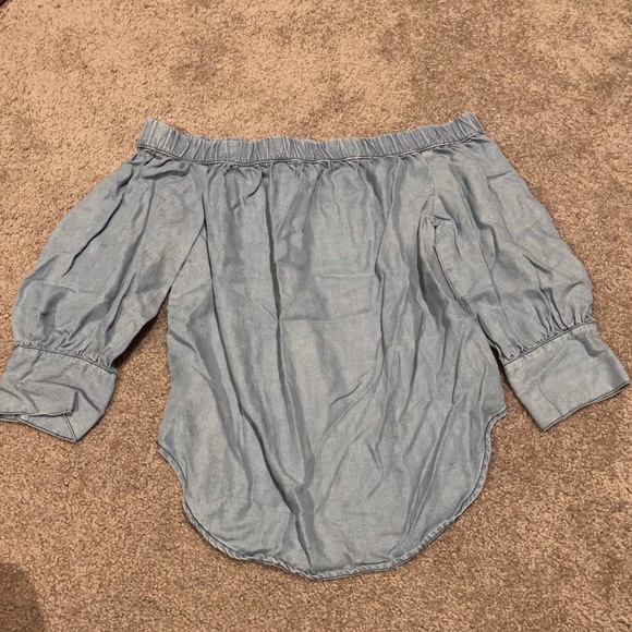 Tops - Blue off the shoulder chambray shirt